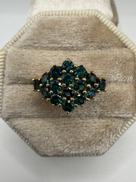 9ct gold teal tourmaline cluster ring