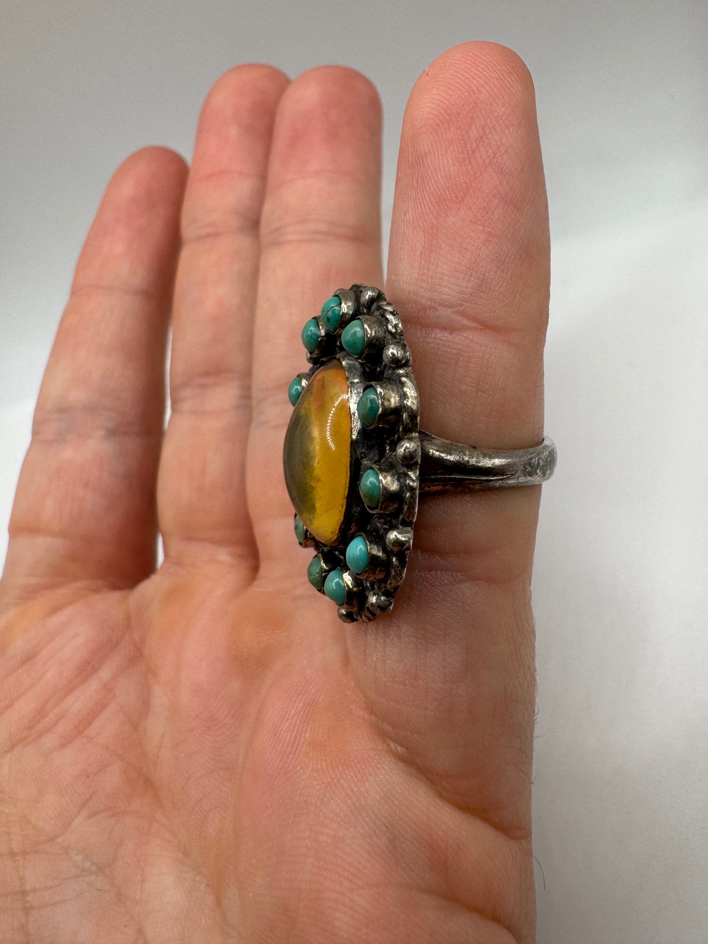 Silver gemstone and turquoise ring