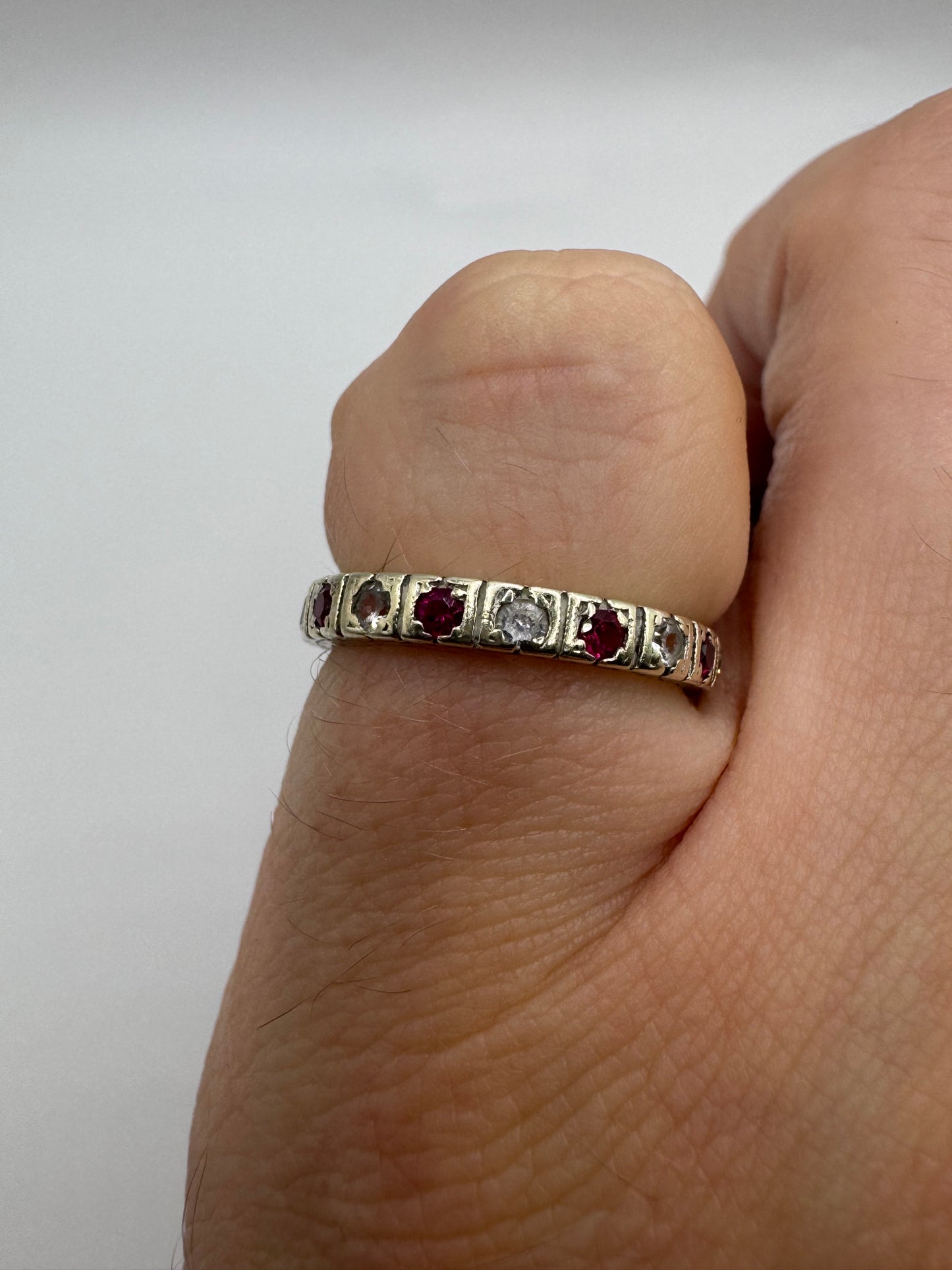 9ct gold synthetic ruby and diamond full eternity ring