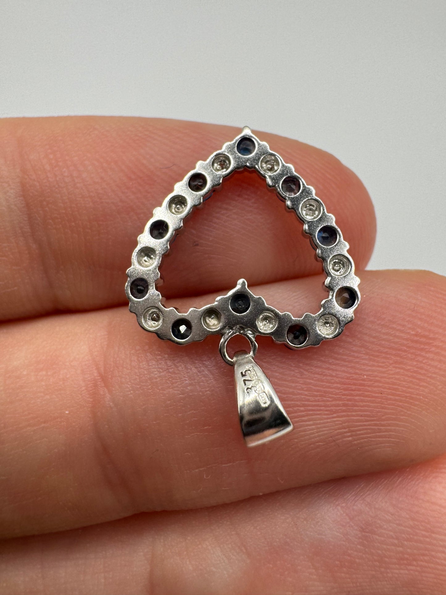 9ct white gold sapphire and diamond heart pendant