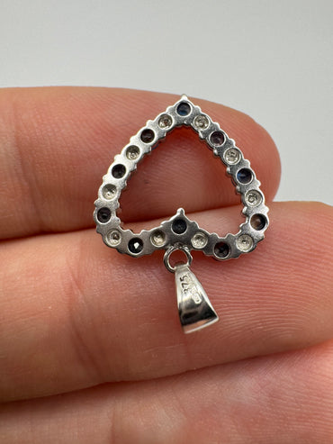 9ct white gold sapphire and diamond heart pendant