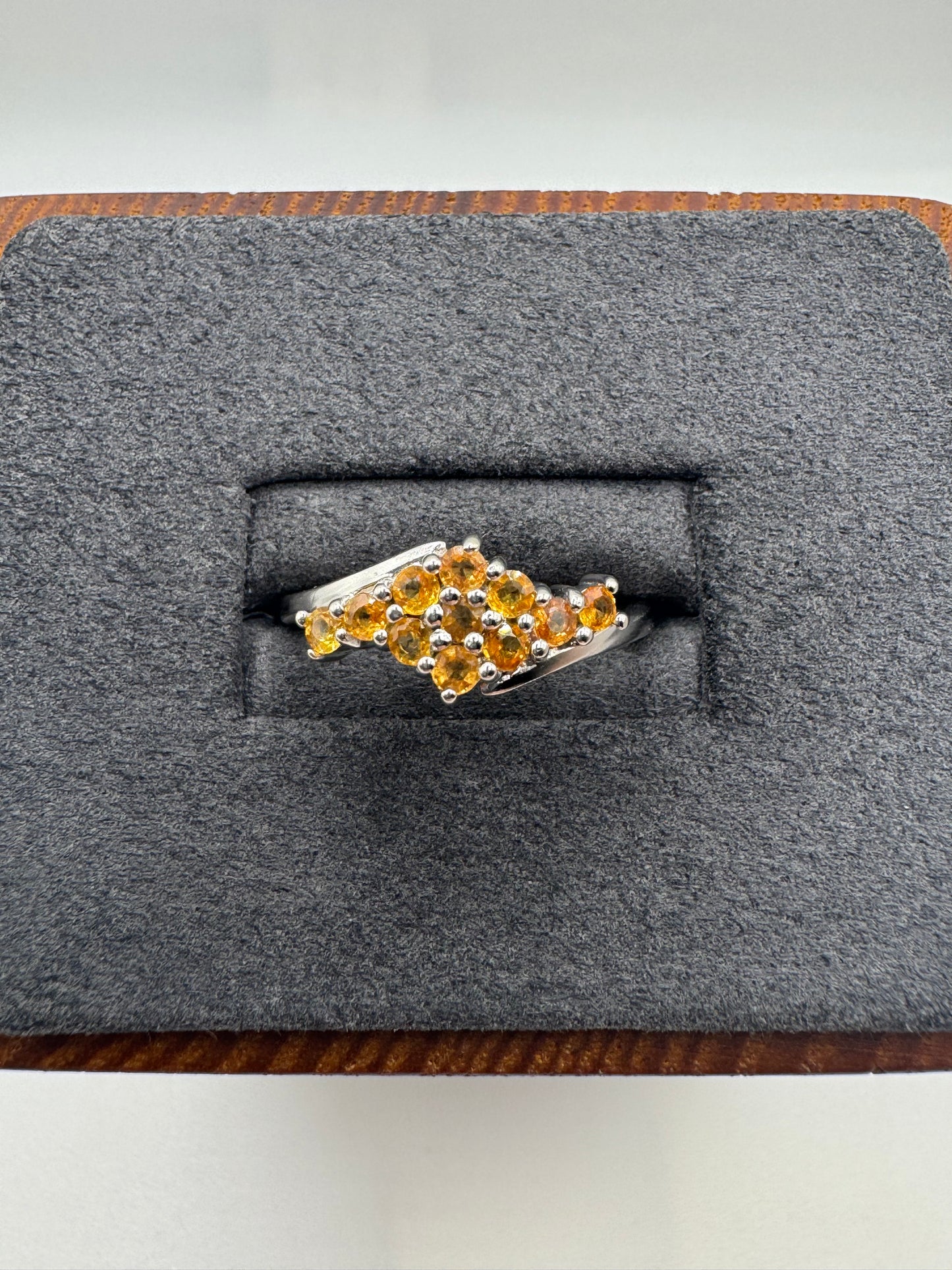 9ct white gold orange sapphire cluster ring