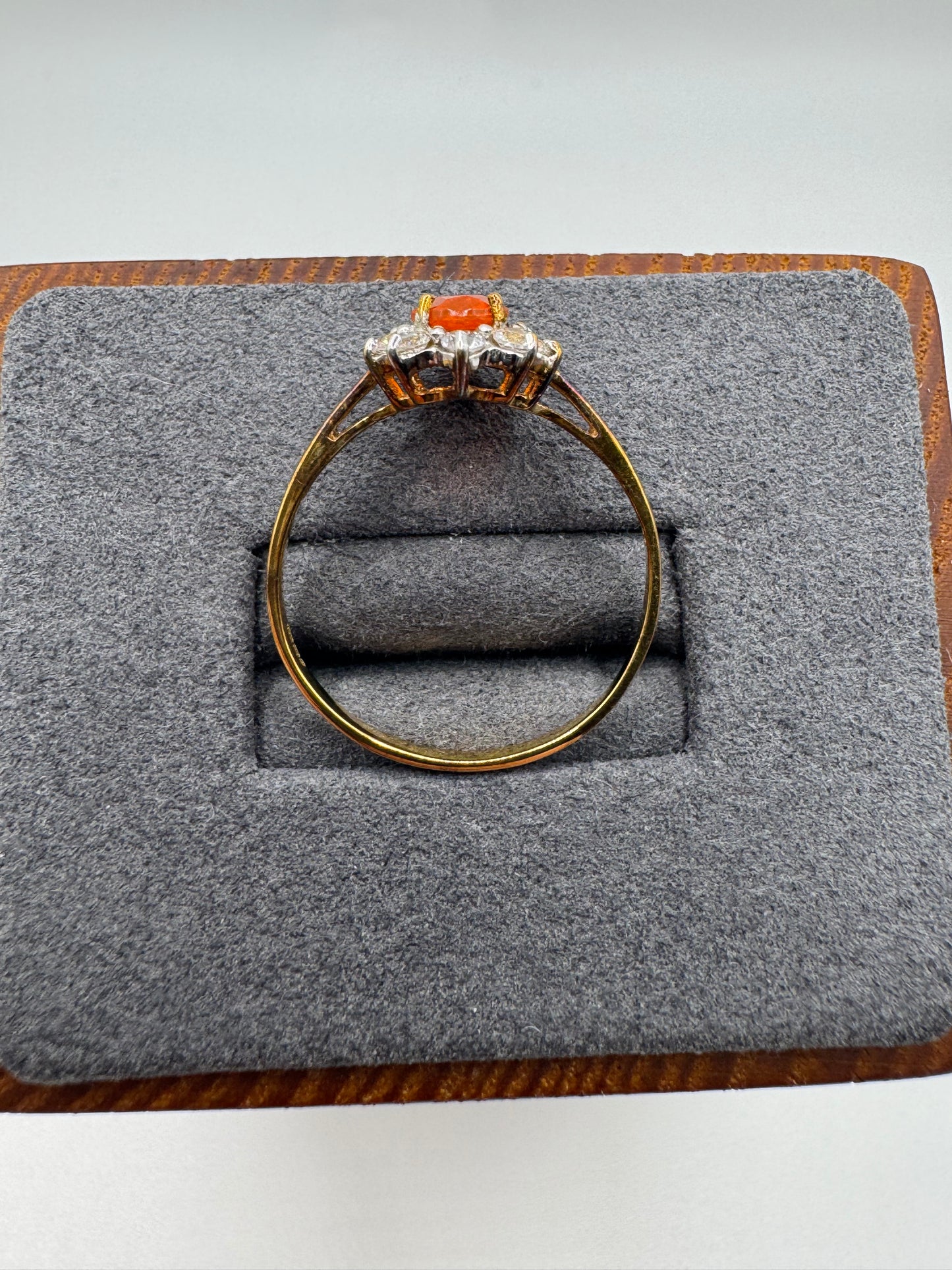 9ct gold fire opal and cz ring