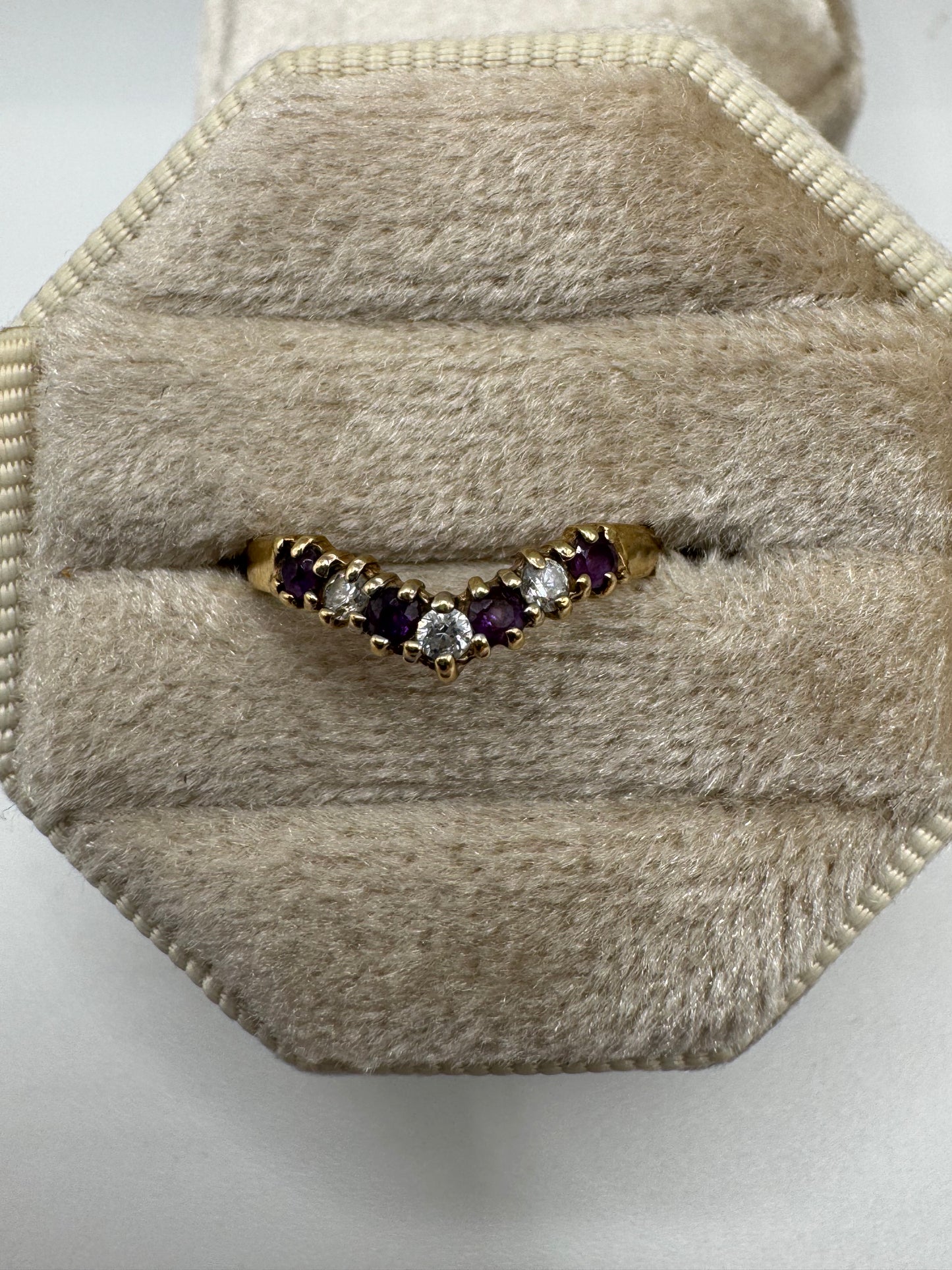 9ct gold amethyst and cz wishbone ring