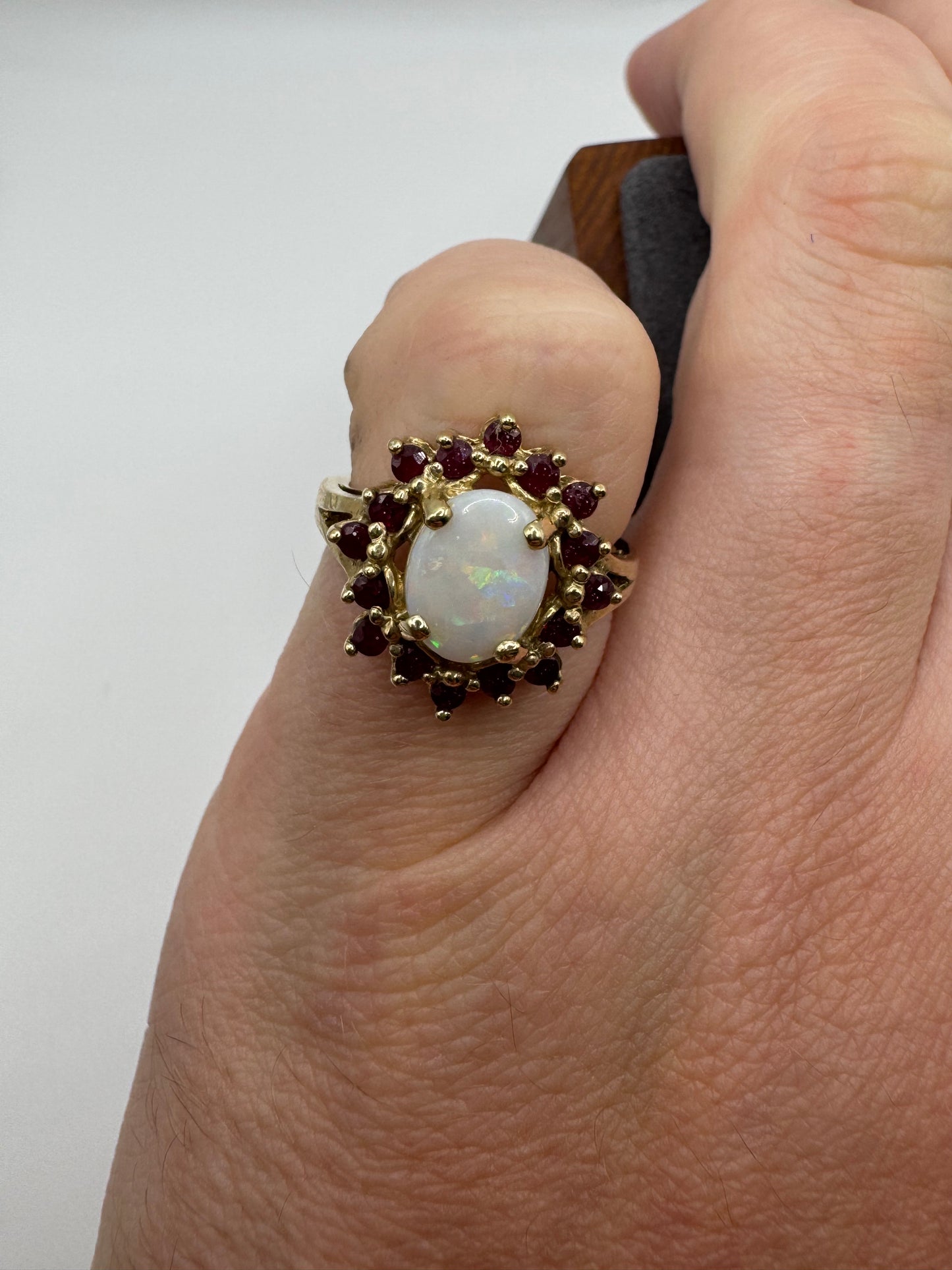 9ct gold ruby and opal ring