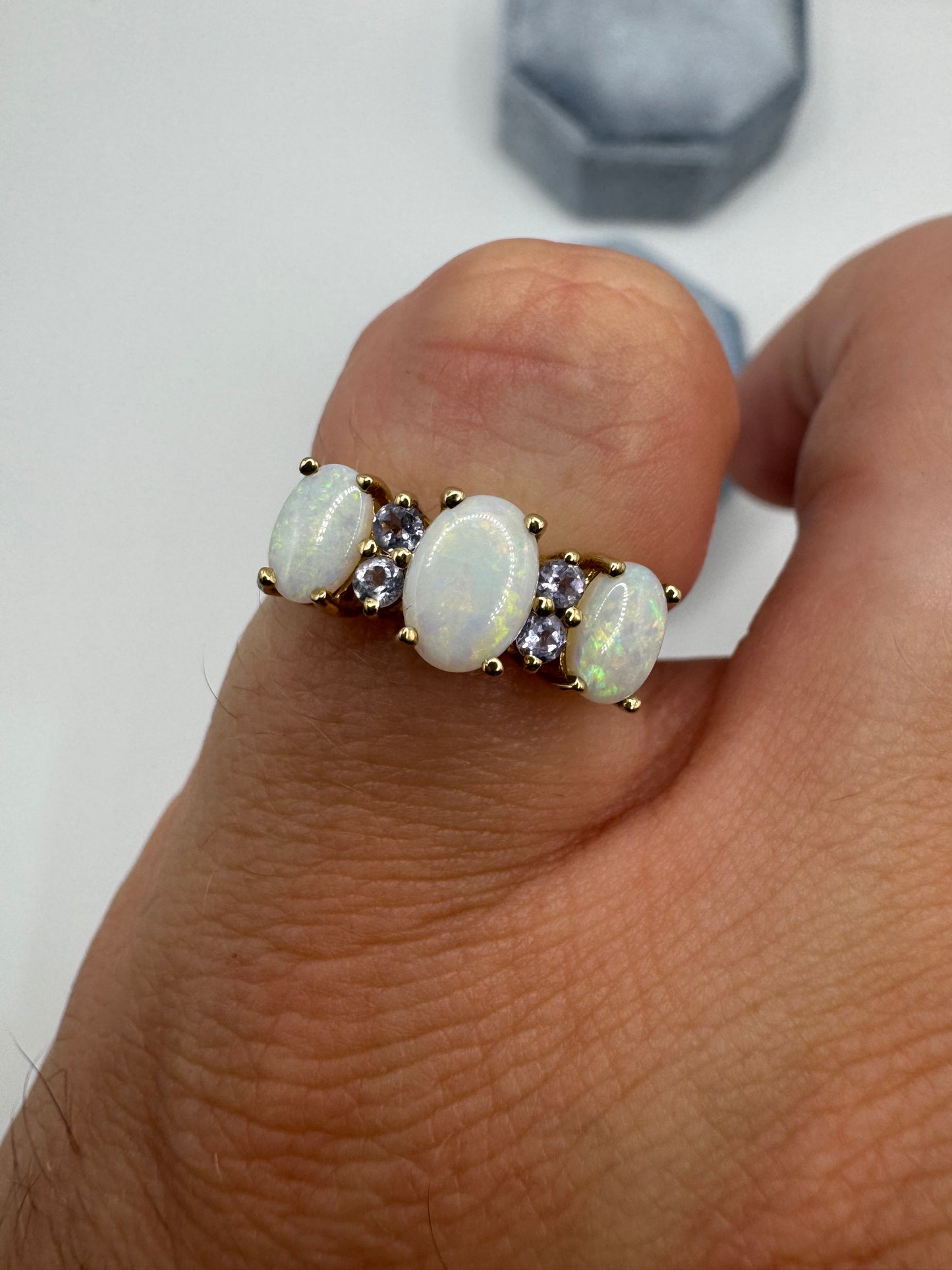 9ct gold opal and tanzanite ring