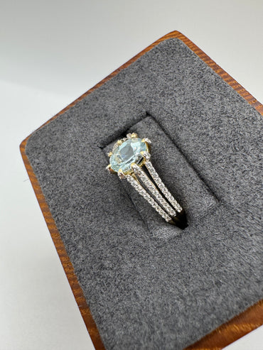 9ct gold aquamarine and zircon ring