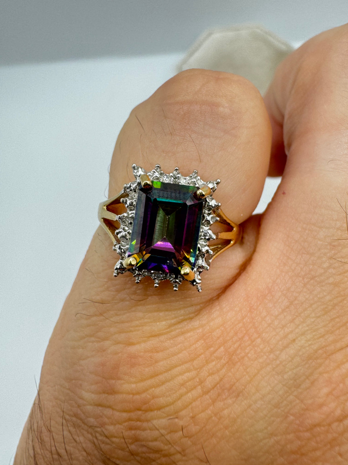 9ct gold mystic topaz and diamond ring