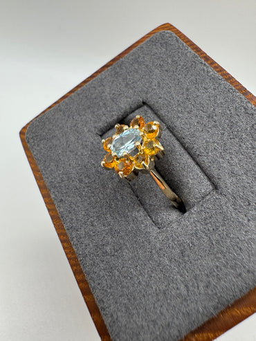 9ct gold topaz and citrine cluster ring