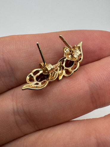 9ct gold garnet and diamond earrings