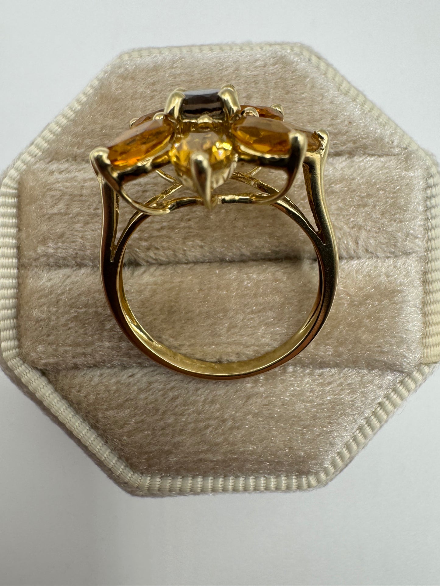 9ct gold Smokey quartz and citrine cluster ring