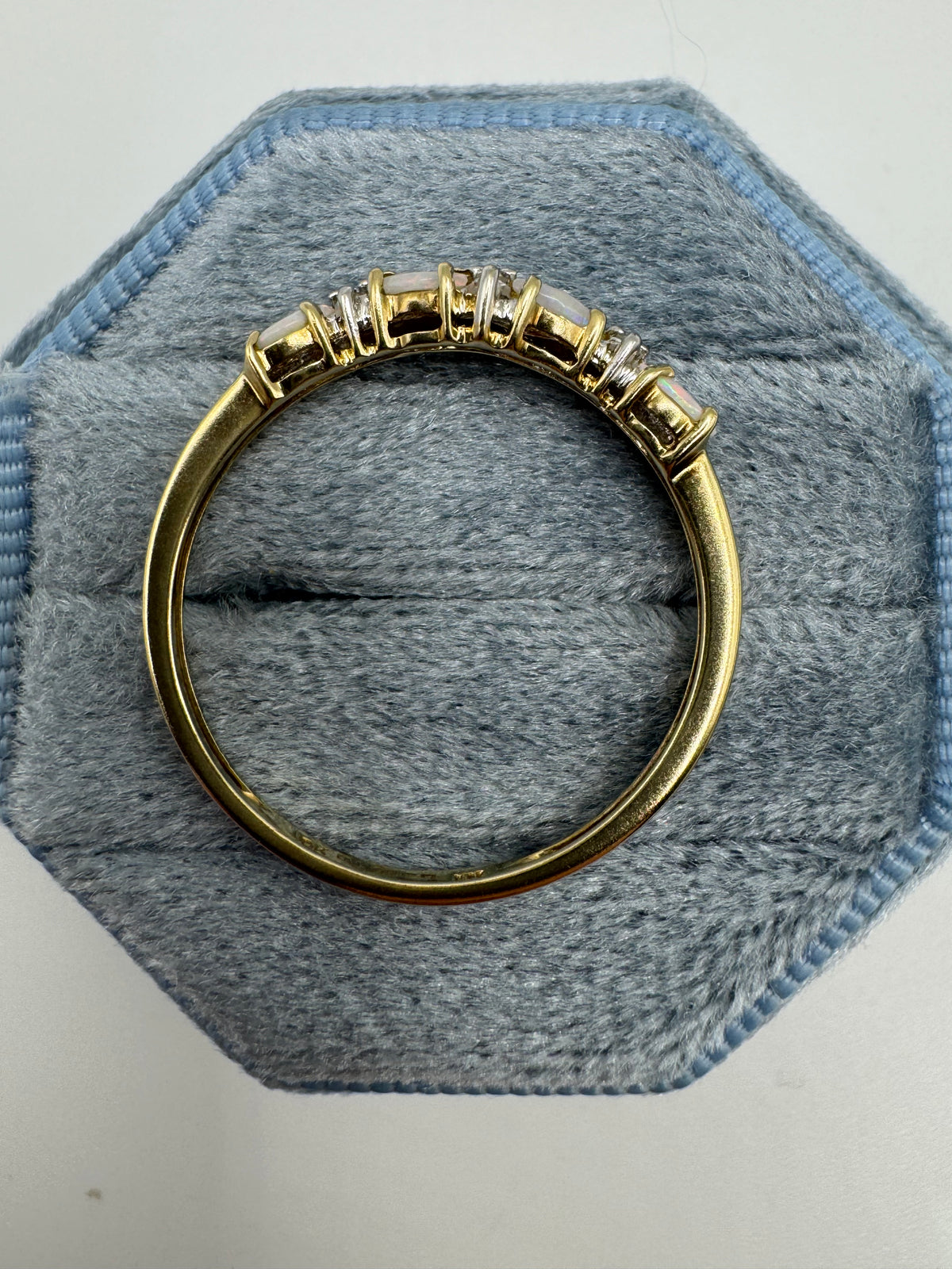 9ct gold opal and diamond wishbone ring