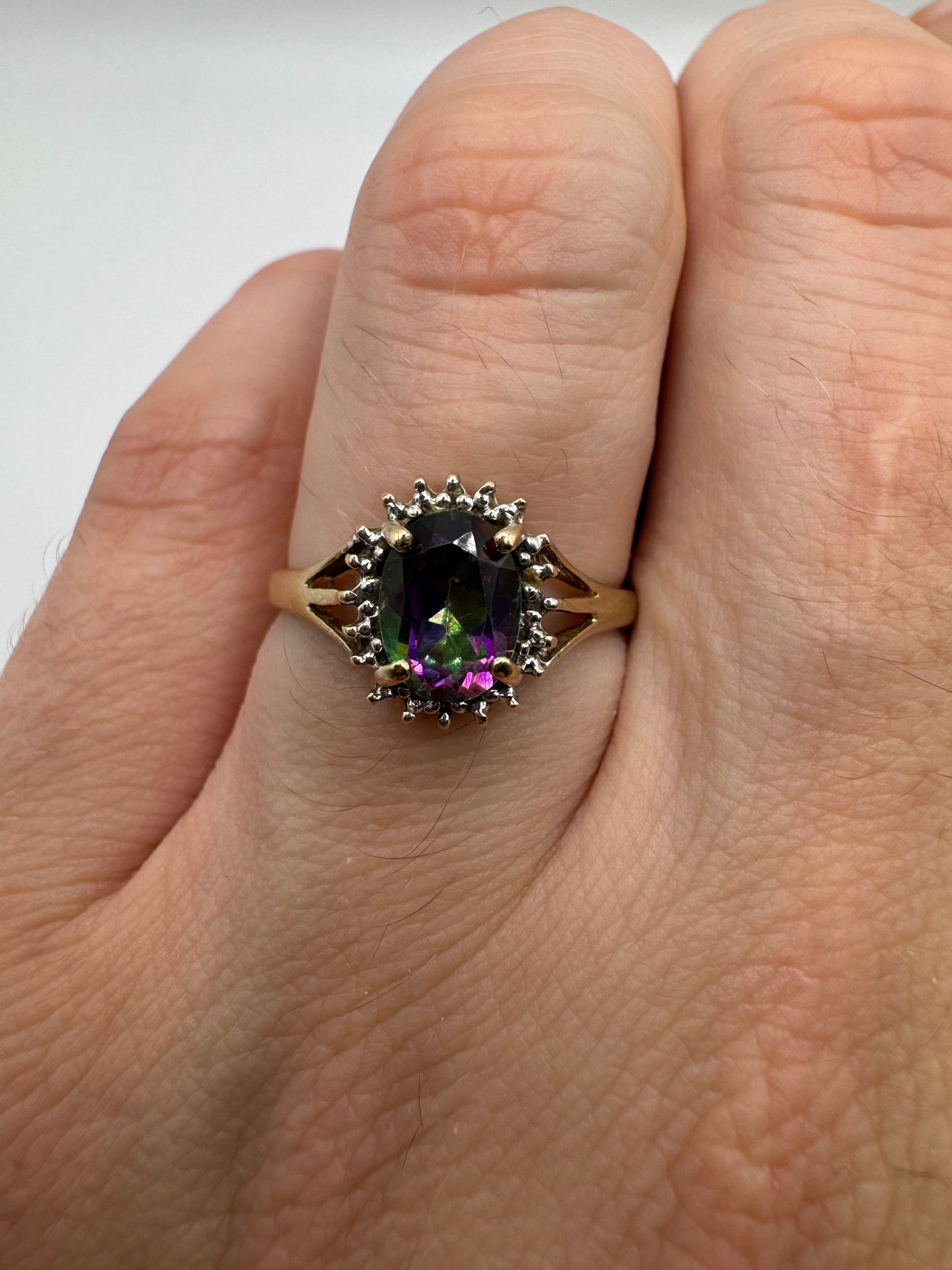 9ct gold mystic topaz and diamond cluster ring