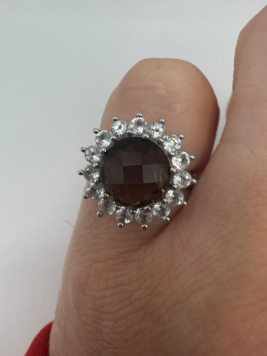 Silver Smokey quartz ring