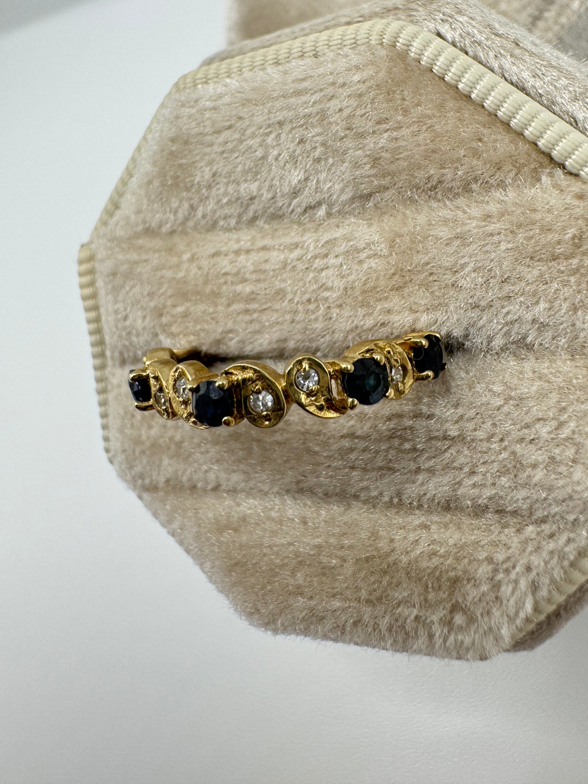 9ct gold sapphire and diamond half eternity ring