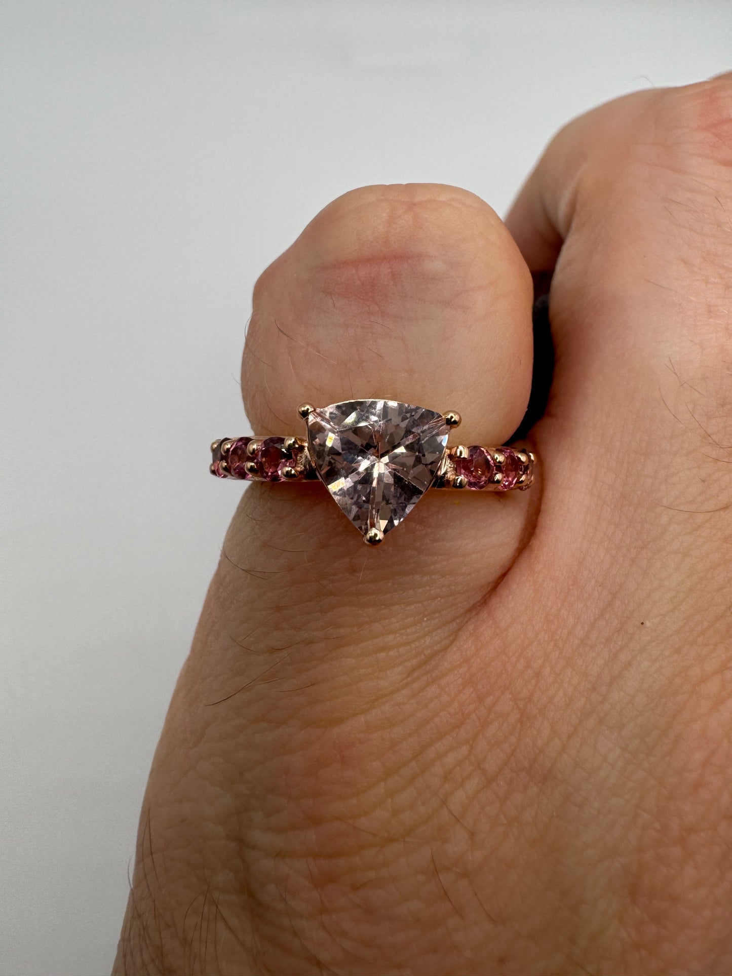 9ct rose gold morganite and pink sapphire half eternity ring