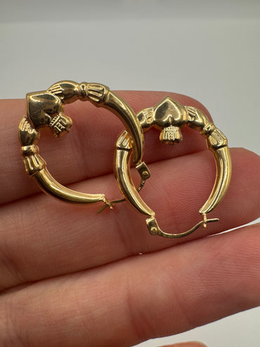 9ct gold claddagh creole earrings