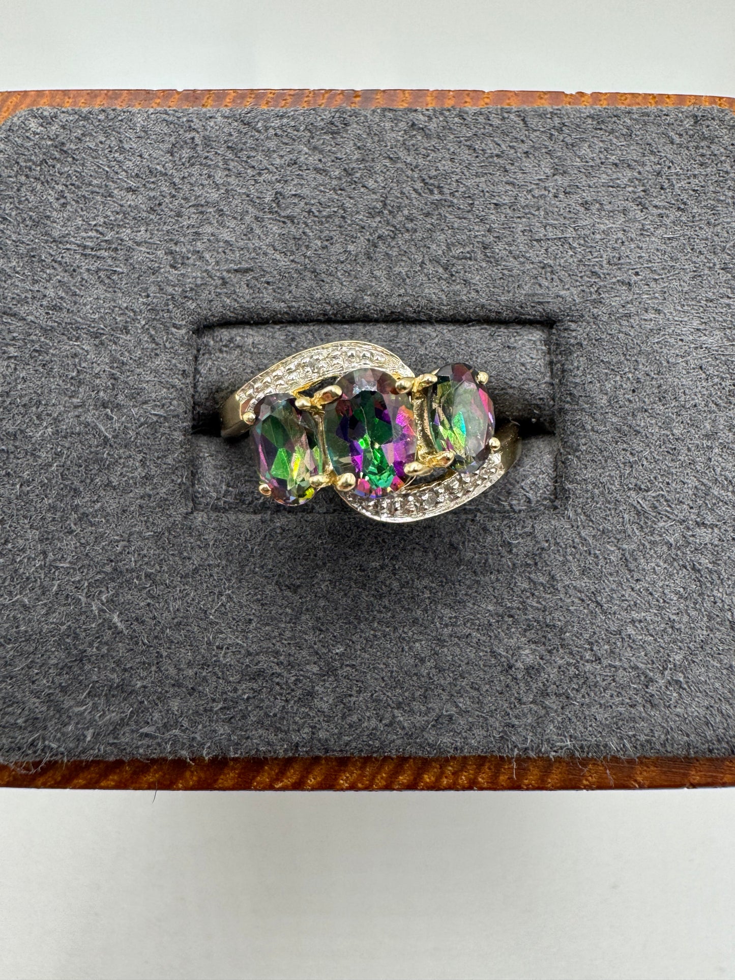 9ct gold mystic topaz and diamond ring