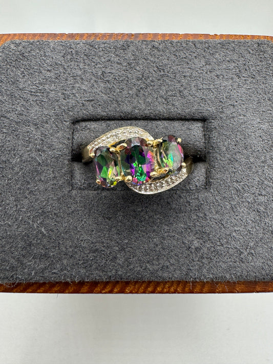 9ct gold mystic topaz and diamond ring