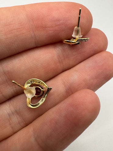 9ct gold garnet and diamond heart earrings