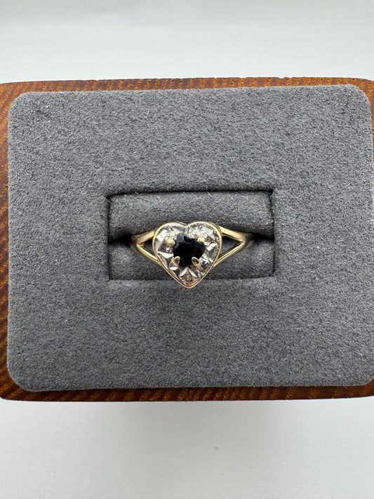 9ct gold sapphire and diamond heart ring