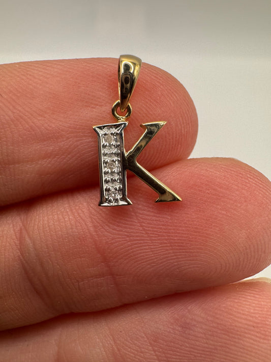 9ct gold diamond initial K pendant