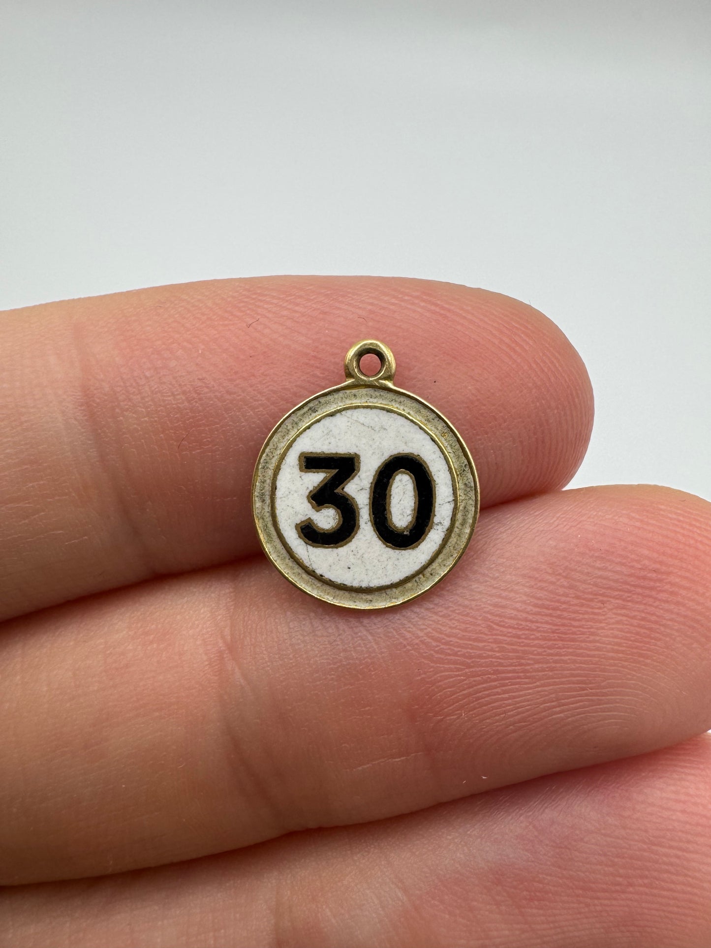 9ct gold enamelled “30” charm