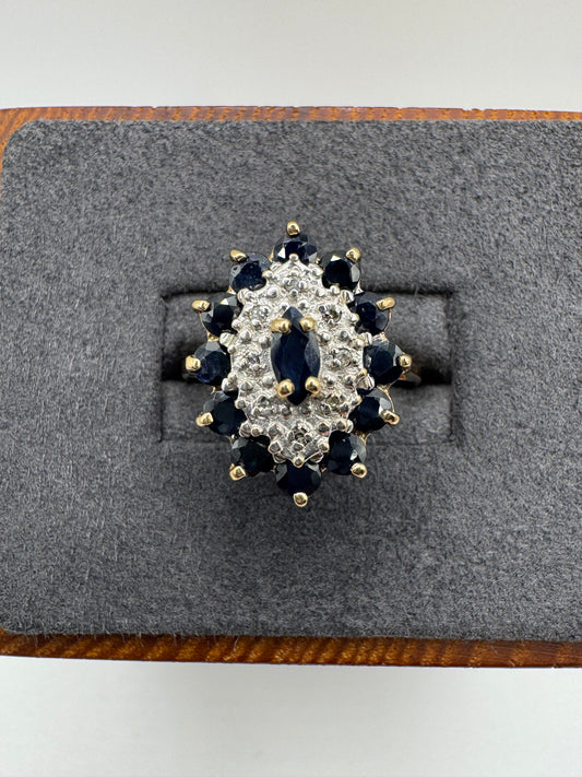 9ct gold sapphire and diamond cluster ring