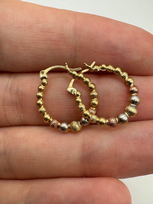 9ct tri-gold beaded creole earrings