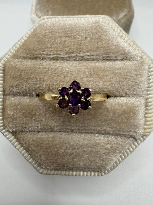 9ct gold amethyst cluster ring