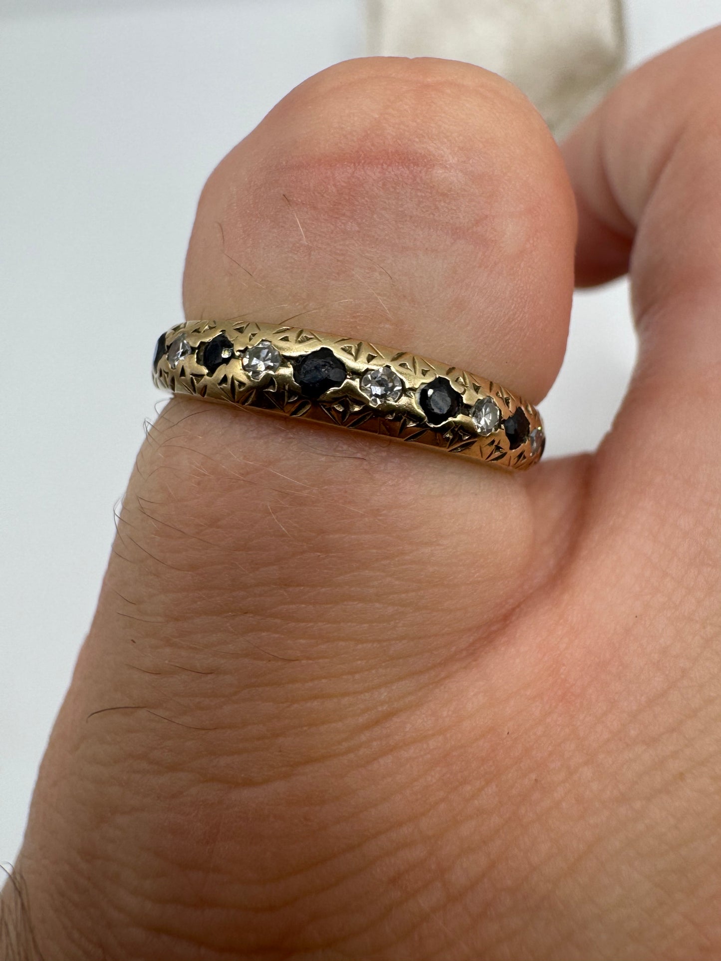 9ct gold sapphire and diamond half eternity ring