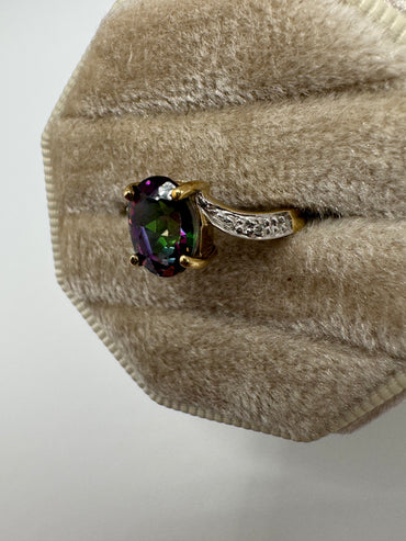 9ct gold mystic topaz and diamond ring