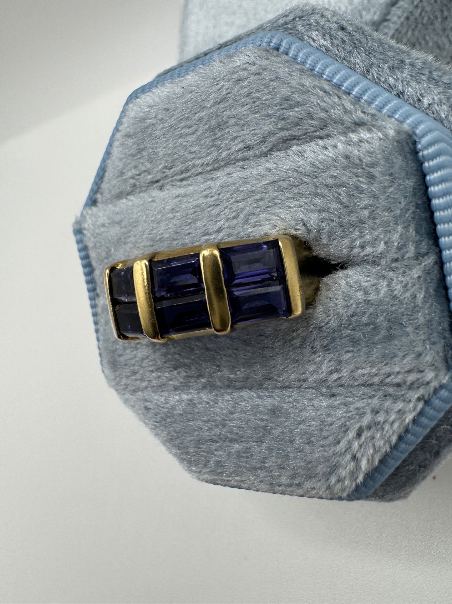 Heavy 9ct gold iolite ring