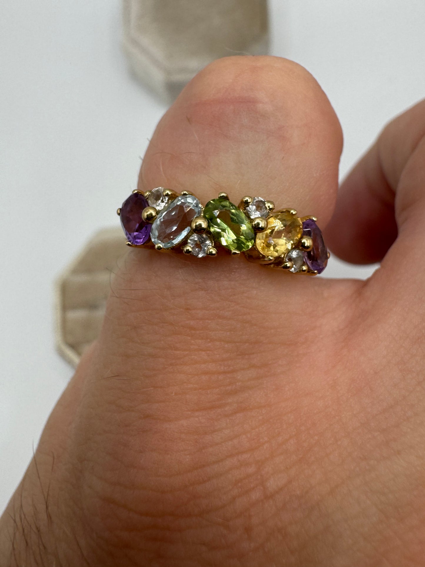9ct gold multi-gem cluster ring