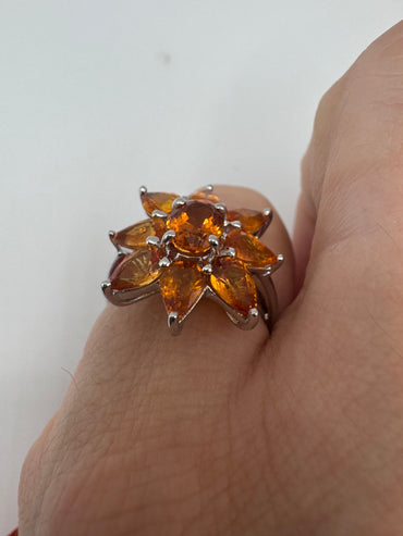 Silver orange sapphire ring