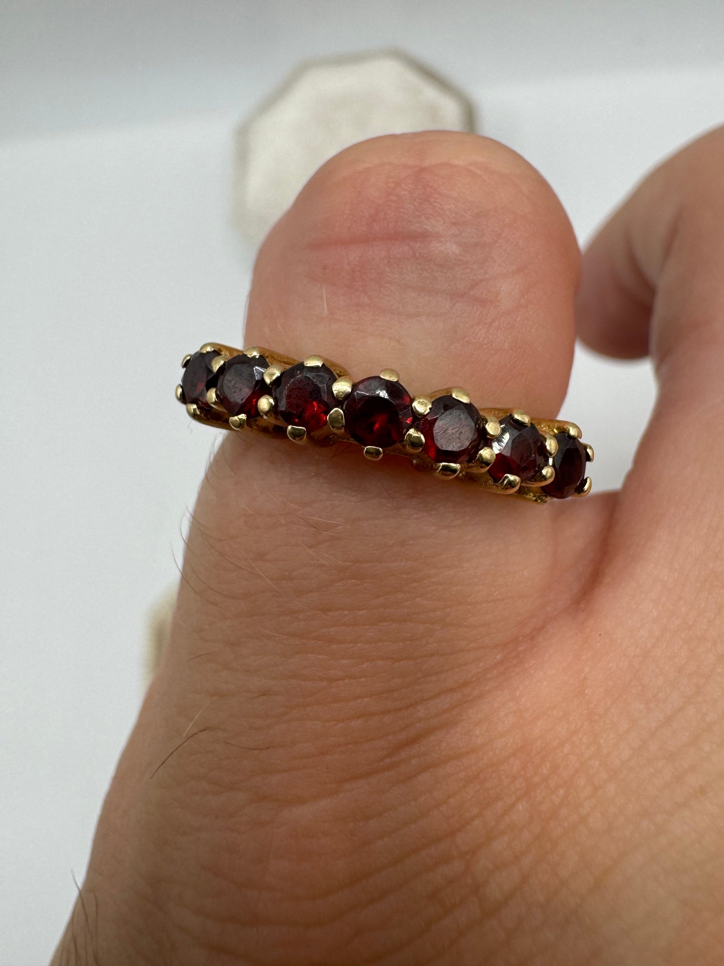 9ct gold garnet half eternity ring