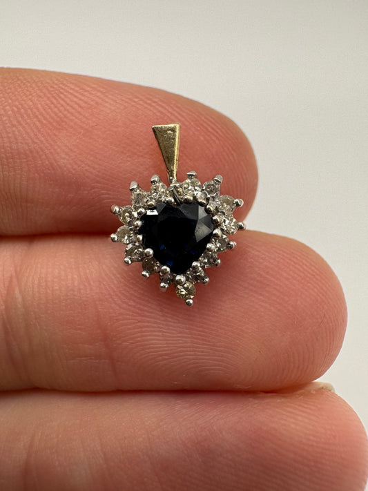 9ct gold sapphire and diamond heart pendant