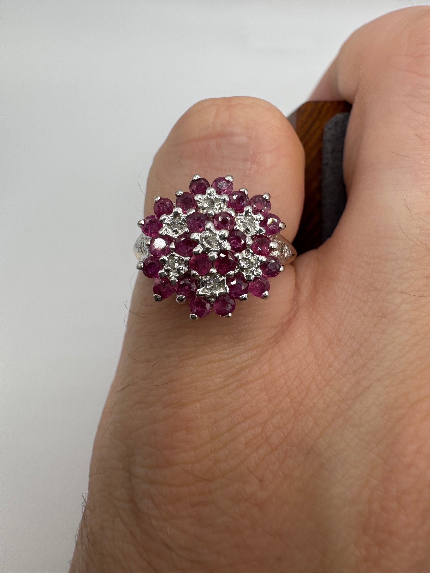 9ct gold ruby and diamond cluster ring