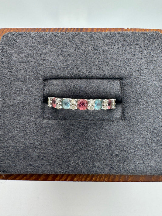 9ct white gold tourmaline, topaz and diamond ring