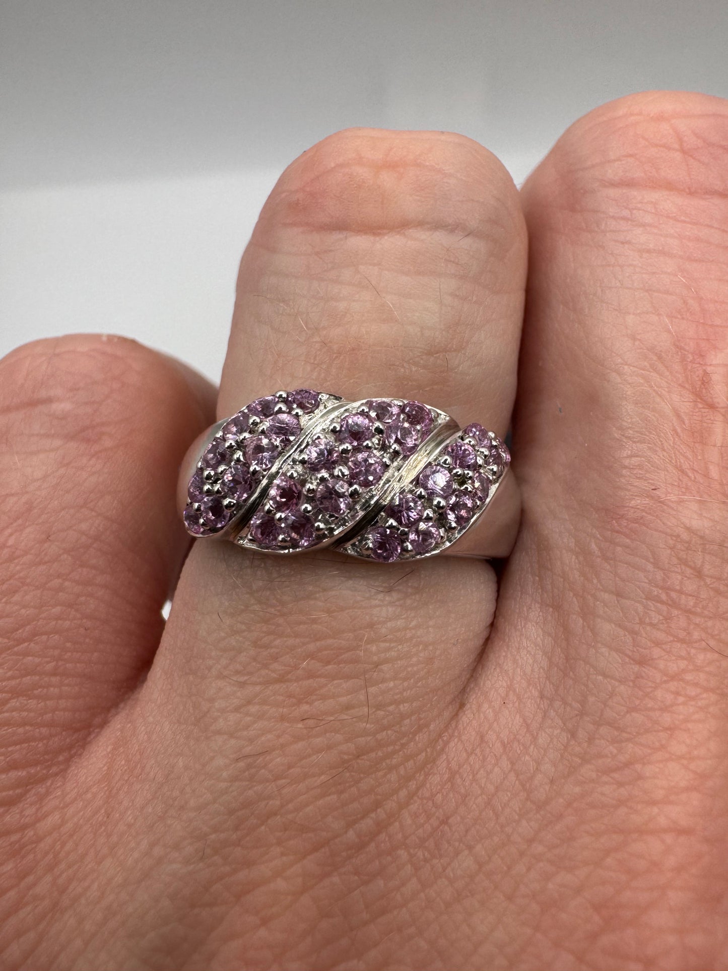 9ct white gold pink sapphire cluster ring