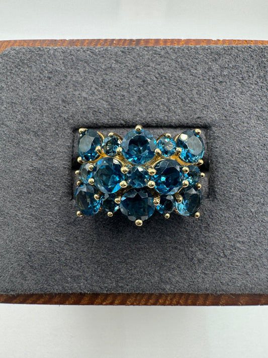 9ct gold London blue topaz cluster ring
