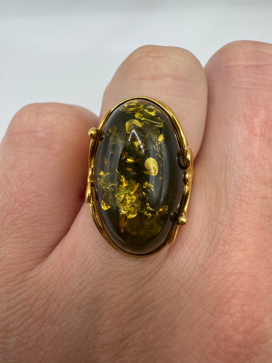 Silver amber ring