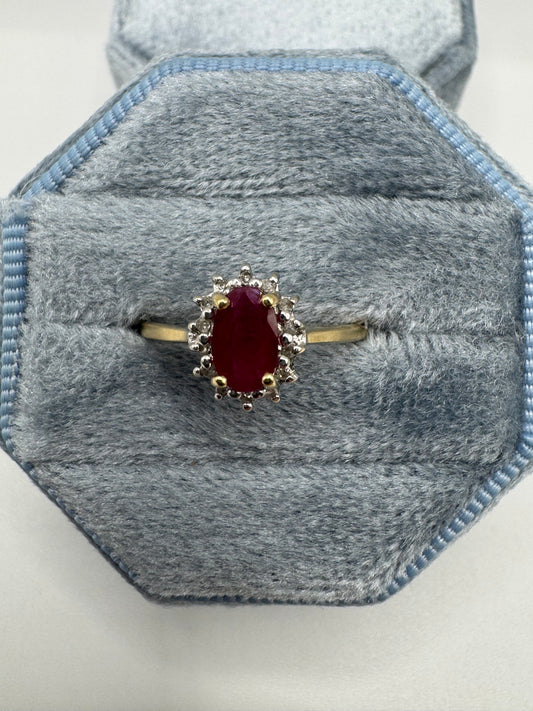 9ct gold ruby and diamond ring