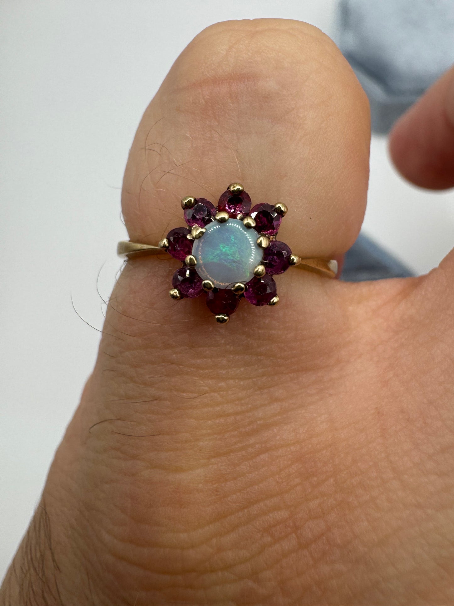 9ct gold opal and ruby ring