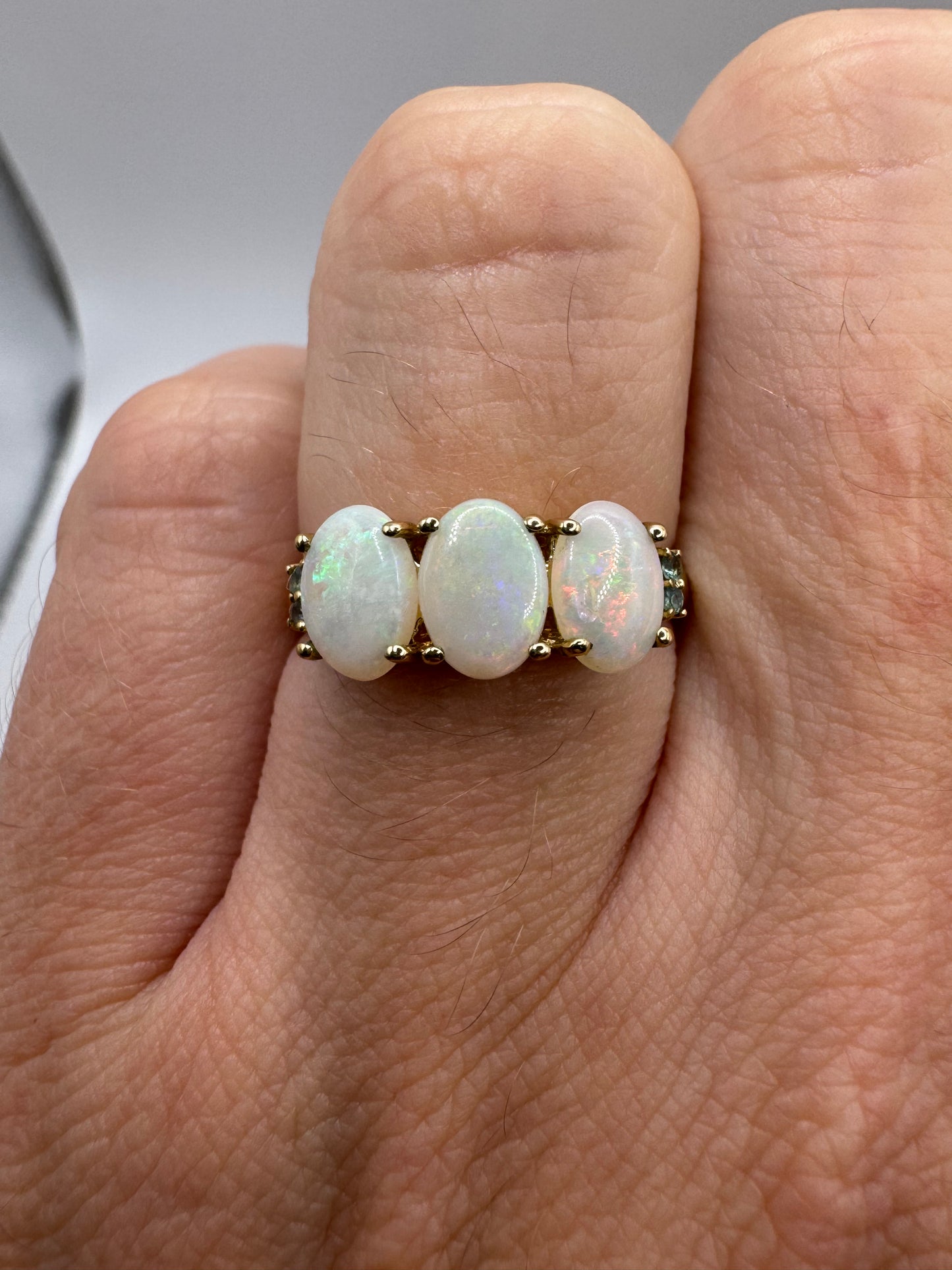 9ct gold opal and blue zircon ring
