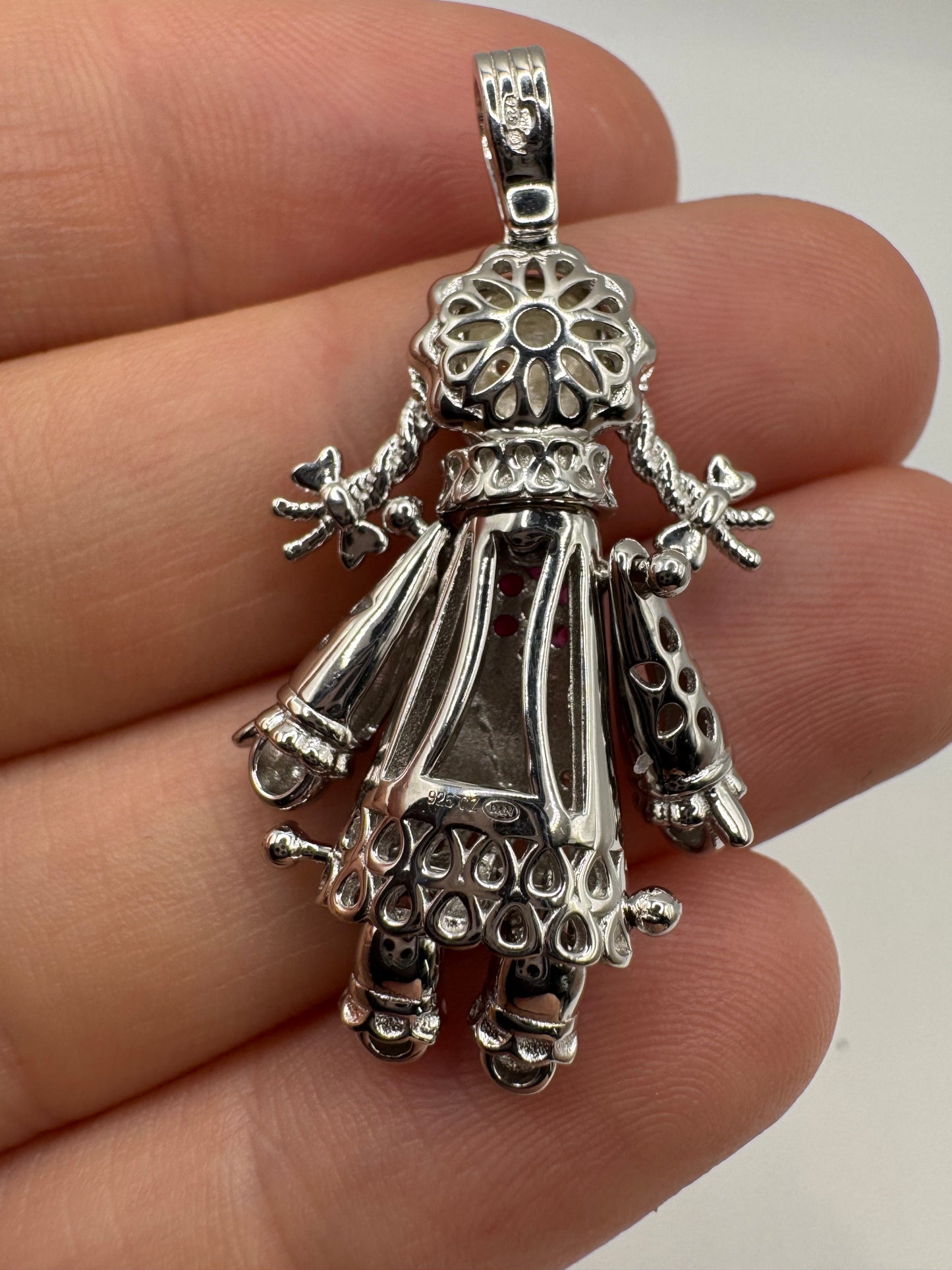 Silver articulated ragdoll pendant
