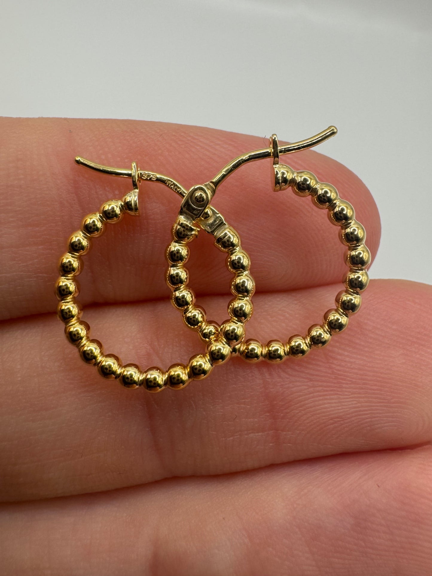 9ct gold 10mm beaded creole earrings