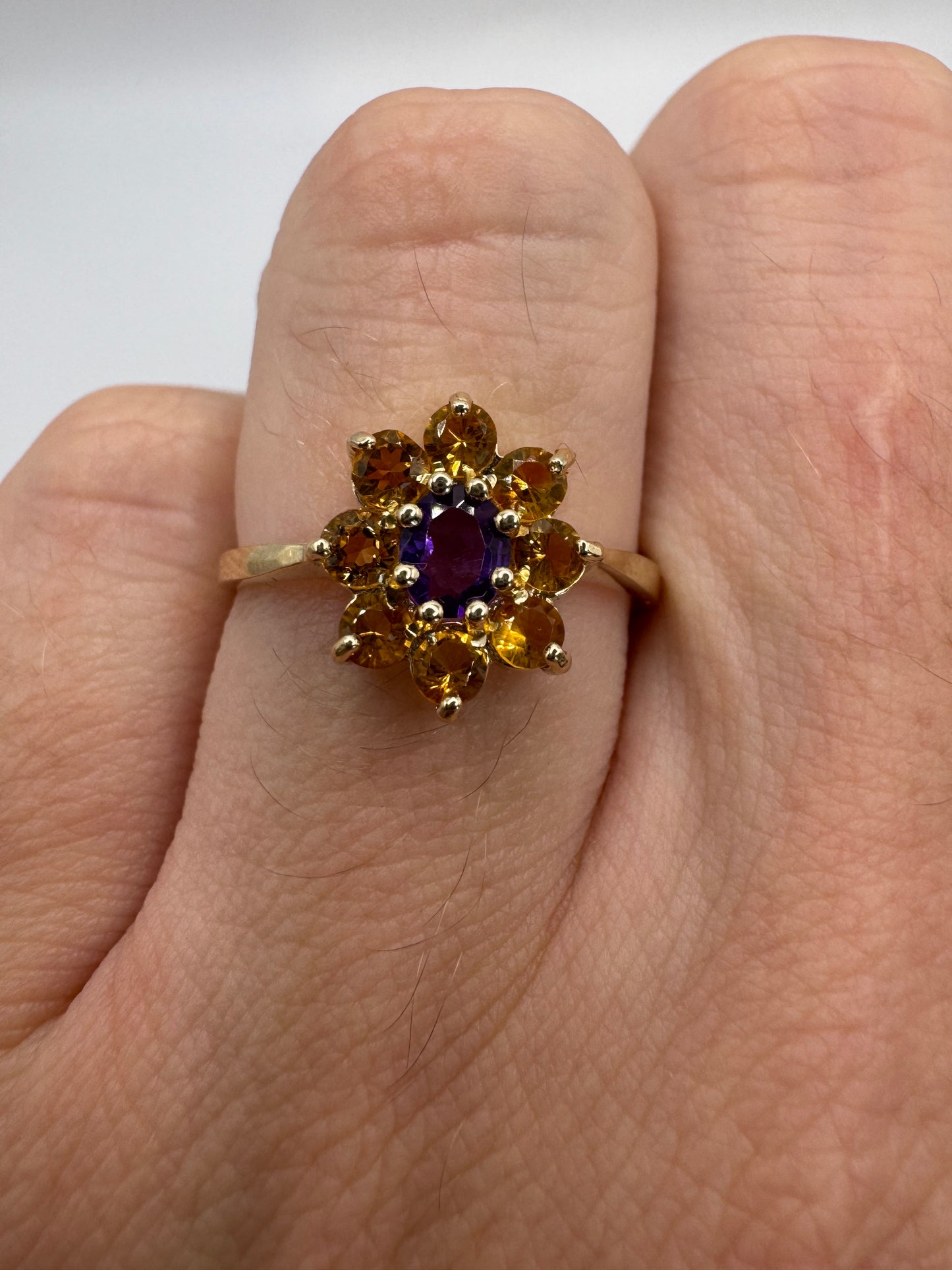 9ct gold amethyst and citrine cluster ring