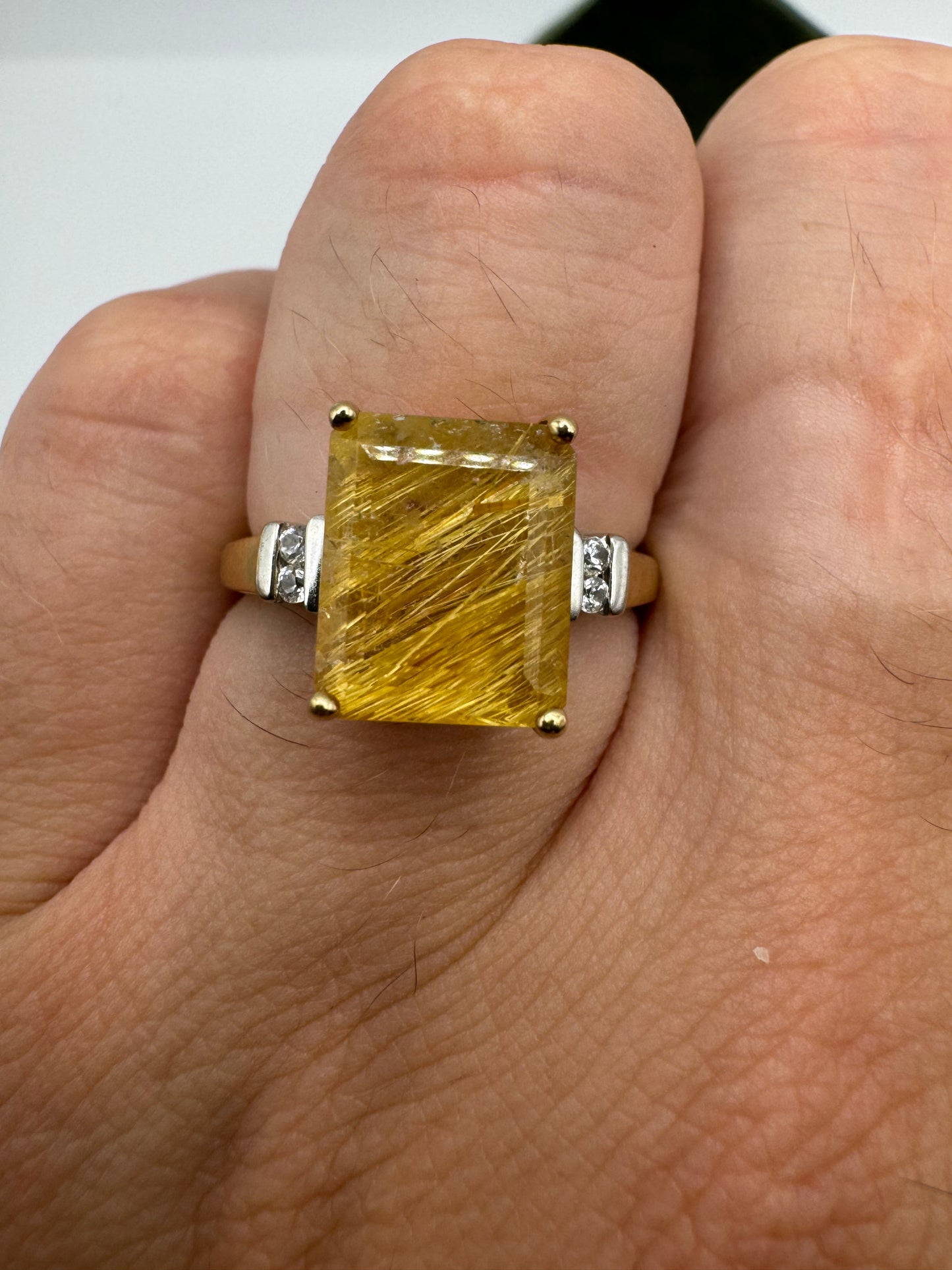 9ct gold rutile quartz and topaz cluster ring