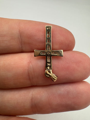 9ct gold 12 point diamond cross pendant